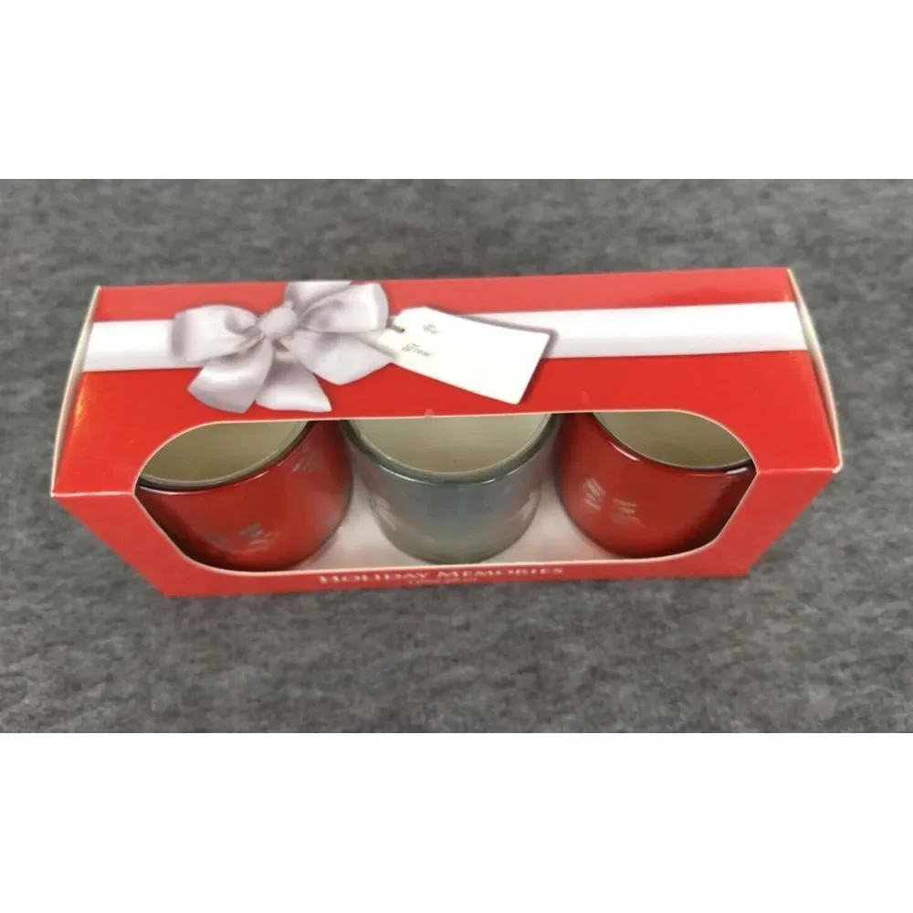 Kohls 3‎ Pc Votive Candle Gift Set Holiday Memories Red & Silver Hostess NEW